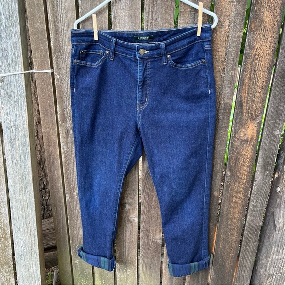 Lauren Ralph Lauren Premier Straight Ankle Plaid Cuff Jeans Sz 12 - Picture 8 of 16